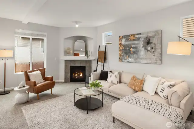 Cozy gas burning fireplace
