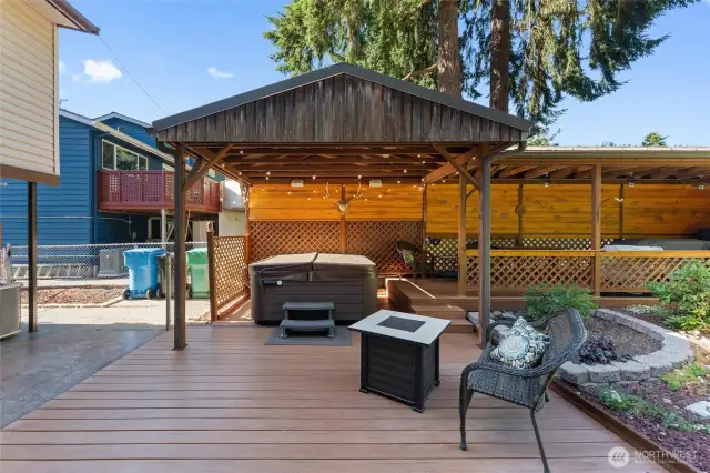 Relax in your jetted hot tub after a long day.