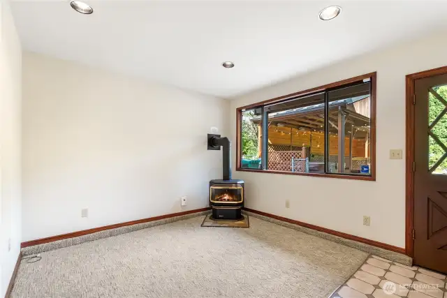 Flex room: Great opportunity for a guest room by completing the wall and completing wall and adding a door. Separate entrance, gas fireplace, bathroom with shower downstairs. Multigenerational living opportunity? Room rental?