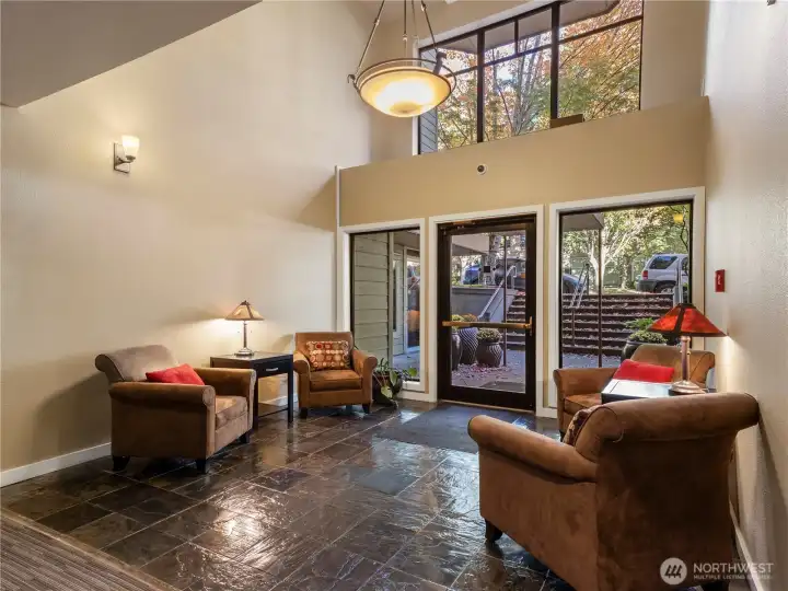 The lobby area is comfortable and elegant.