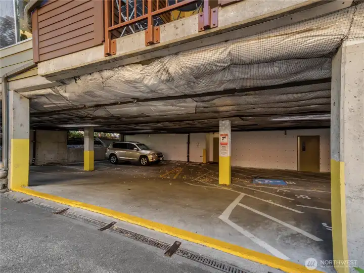 Open parking under the building for quick stops.