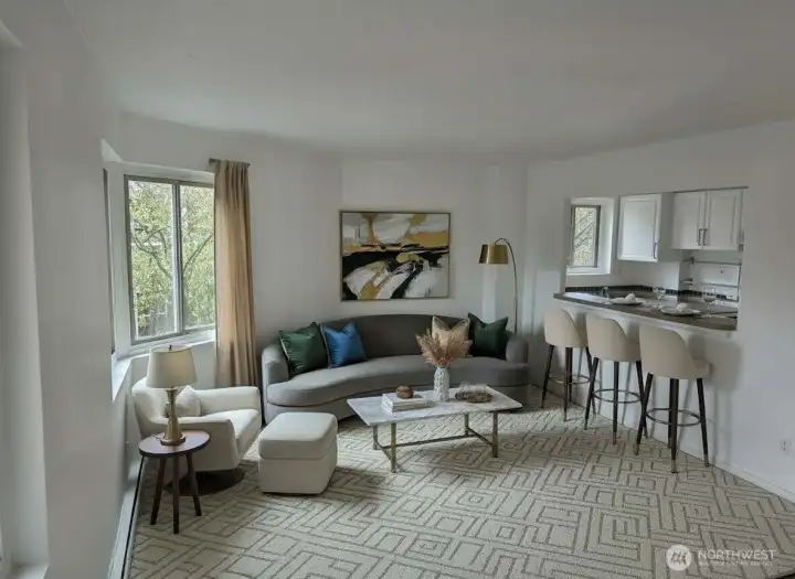 Living Room and dining area after virtual staging