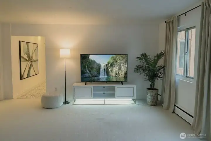 Media Wall and Hallway after Virtual Staging