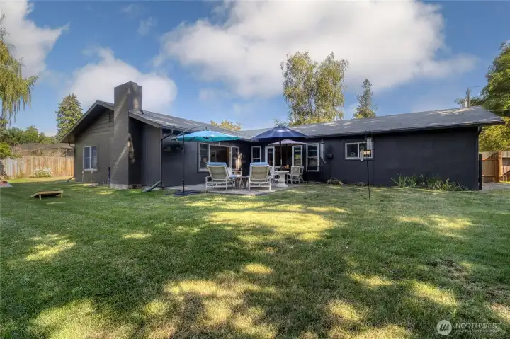 Back yard with sprinkling system