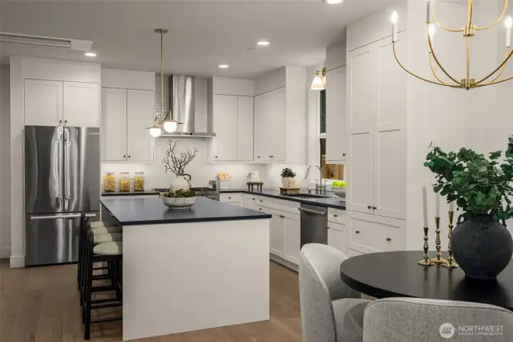 Gorgeous gold luxe lighting fixtures throughut.