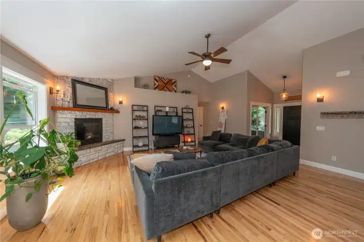 Hardwood floors in this light and bright living room!