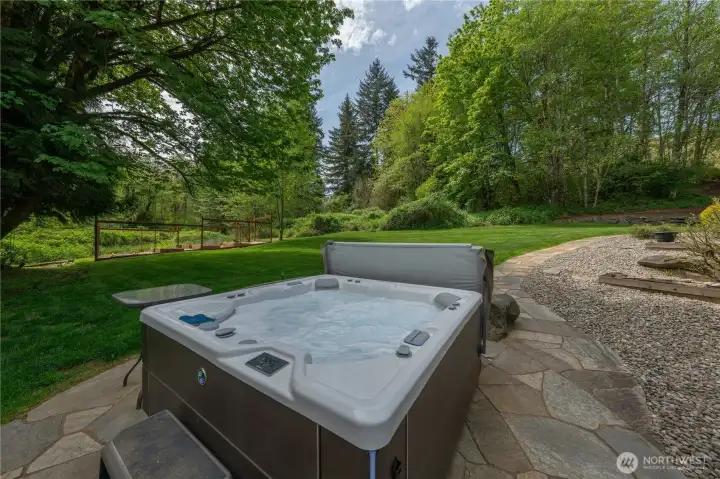 The hot tub is newer and has a cover.