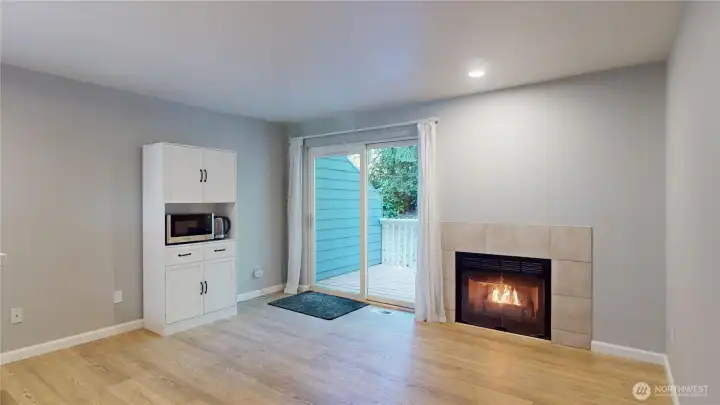 There is an inviting secondary living area with gas fireplace. There is an inviting secondary living area with gas fireplace.