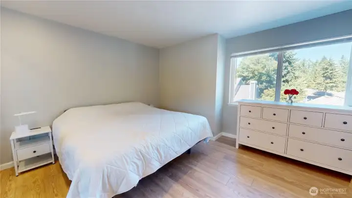 The primary bedroom with ensuite is located on the upper level. The primary bedroom with ensuite is located on the upper level.