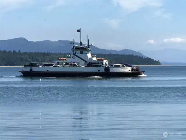 The Whatcom Chief Ferry, operated by Whatcom County. Crossing Hales Passage to the island. 5 minute cruise.