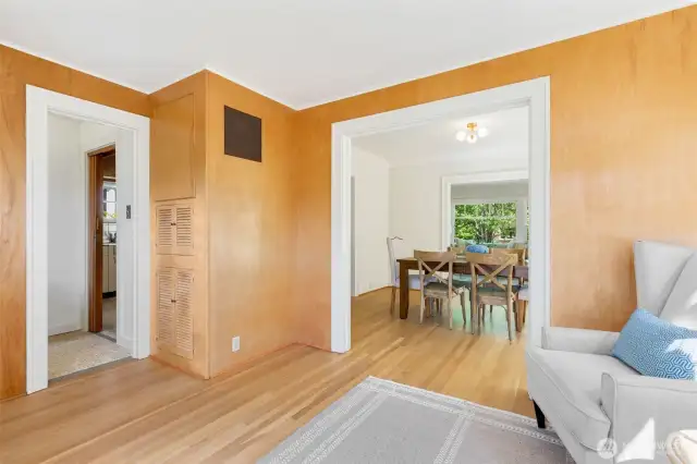 Powder room off the reading room and kitchen.