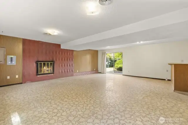 Check out that red tile fireplace wall.