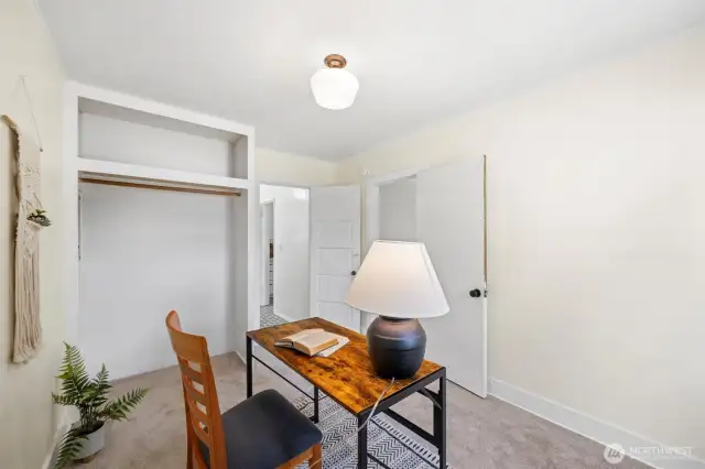 Second bedroom / office with a full closet, and access to the bathroom and other bedroom.