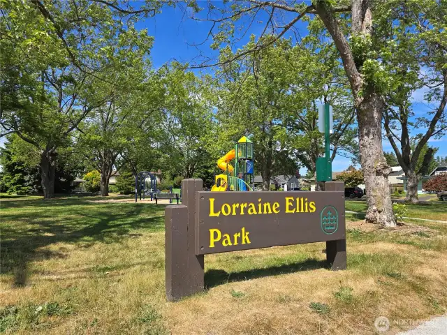 Located in Bellingham’s Columbia area, Lorraine Ellis Park offers a bright playground with a 14-foot spiral tube slide, grassy open lawns, benches, and a friendly atmosphere.