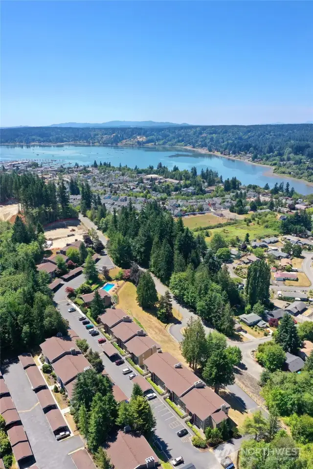 Aerial view from over the Viking's Crest complex looing toward downtown Poulsbo and Liberty Bay - Meant to show the close proximity to town
