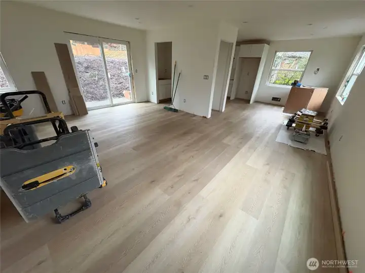 Second floor, kitchen and living