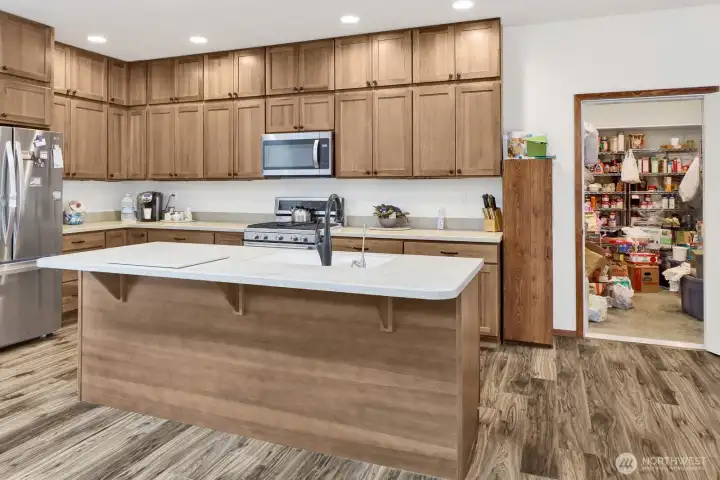 huge kitchen with walk in pantry