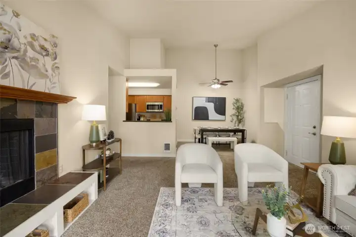 Fireplace ready for cozy nights