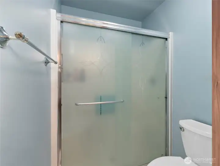 Shower area in primary bathroom