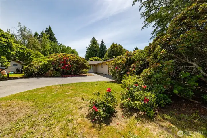 Welcome to 21316 Rolling Ridge Drive, tucked back from the street in an oasis of mature landscaping.