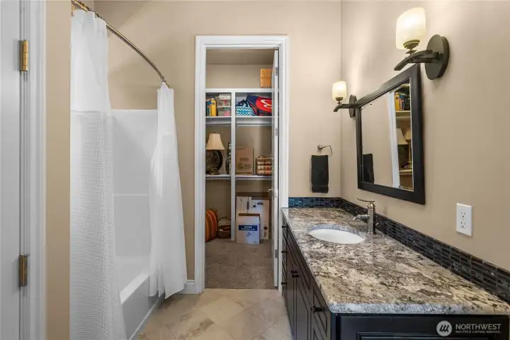 Ensuite for upstairs bedroom with huge walk in closet
