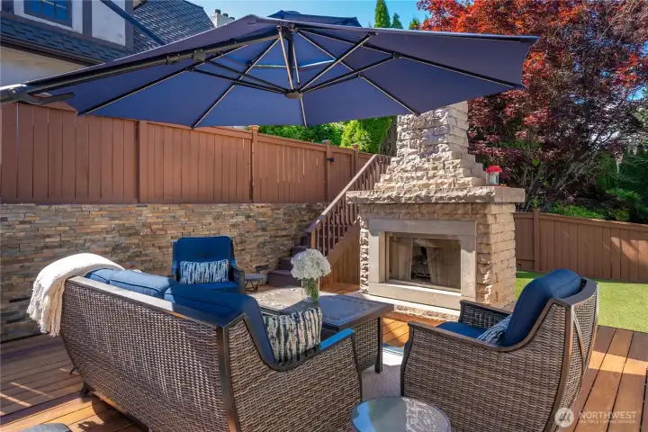 The 20 foot gas fire place built in 2020 is truly a work of art and gives the backyard a special charm