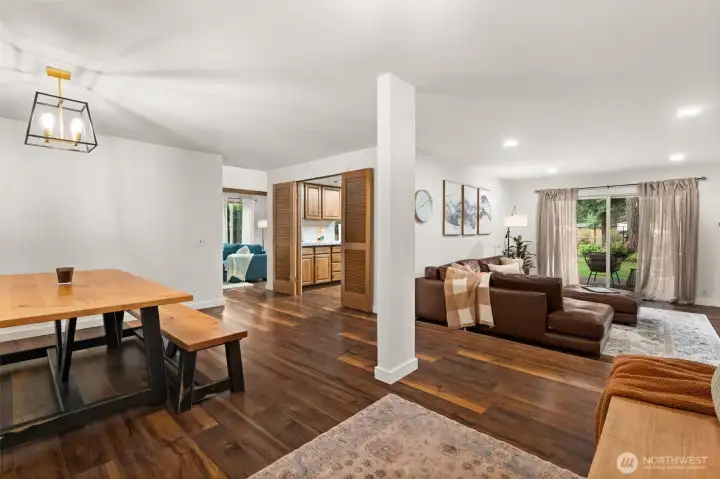 This expansive great room concept connects the living space, dining area, and kitchen, creating an airy, light-filled environment from the moment you cross the threshold. This expansive great room concept connects the living space, dining area, and kitchen, creating an airy, light-filled environment from the moment you cross the threshold.