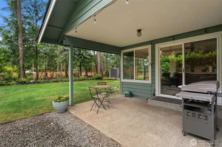 Through the sliding glass doors, venture out to your second covered patio! Perfect for barbequing or social gatherings. Through the sliding glass doors, venture out to your second covered patio! Perfect for barbequing or social gatherings.