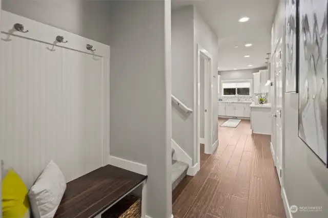 mud room with storage for shelves and jackets.