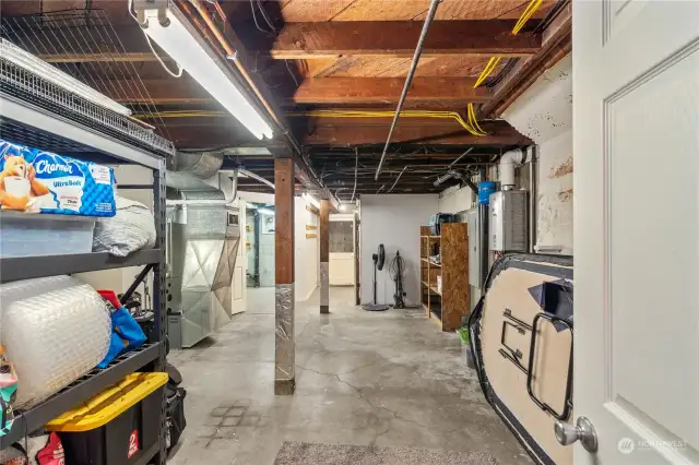 unfinished basement with plenty of storage space.