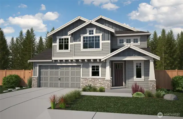 Lot 223- Rendering. The Alder plan# 2172. 4 beds, 2.5 bath.  Home is under construction.  Photos are of a previously bult home in a different community with similar finishes.  Builder reserves the right to make changes to plans & specifications without notice.  Features vary by plan.  Buyer to verify square footage.