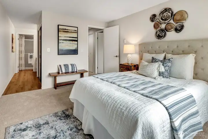 In the primary suite thats a hall toward the bath.