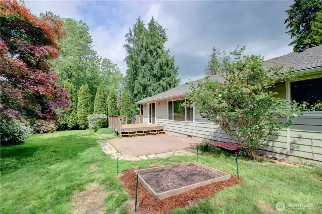 Deck and patio with garden space