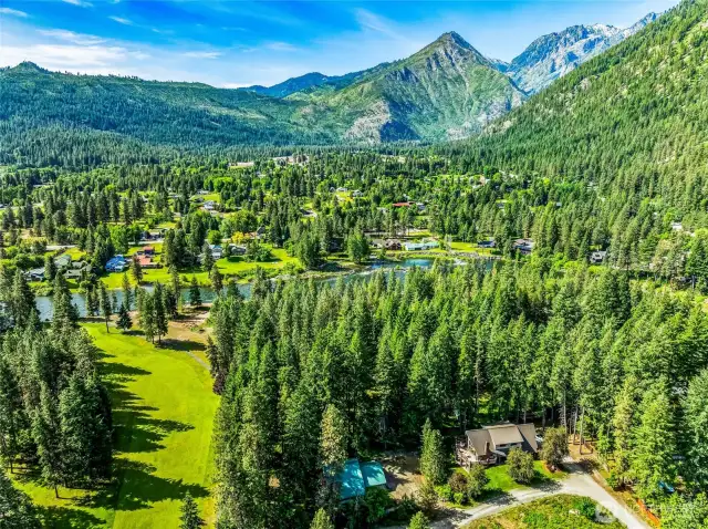 Golf course, Wenatchee River and Wedge Mountain