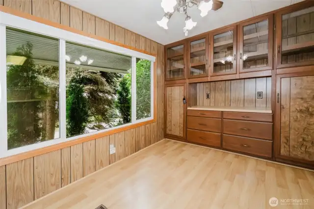 More built-in storage in dining area.