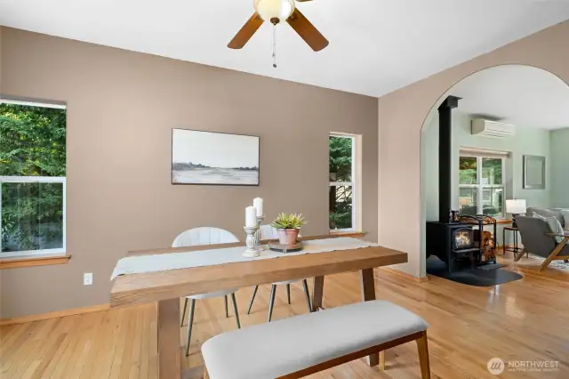Dining area with sliding doors to access the deck.