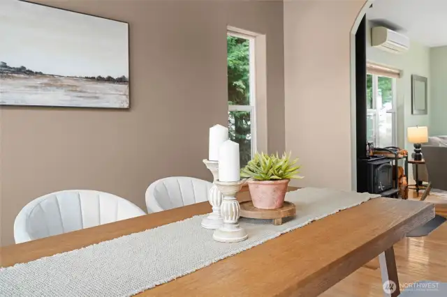 Dining area with sliding doors to access the deck.