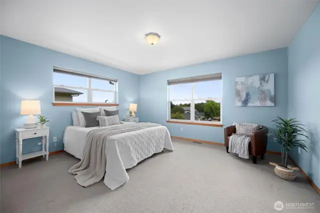 Primary Bedroom with Peakaboo Views of Mt. Baker.