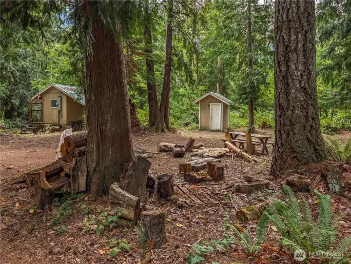 Bunkhouse to the left, pumphouse to the right