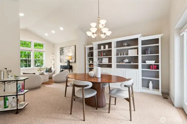 Gracious dining room for all your special meals. Lots of shelves for storage and decor.