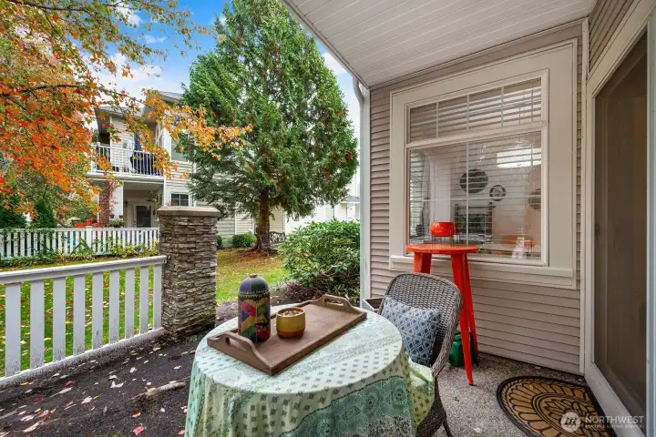 The covered patio extends your living space and offers a peaceful spot for dining outside or relaxing. A great spot for the grill!