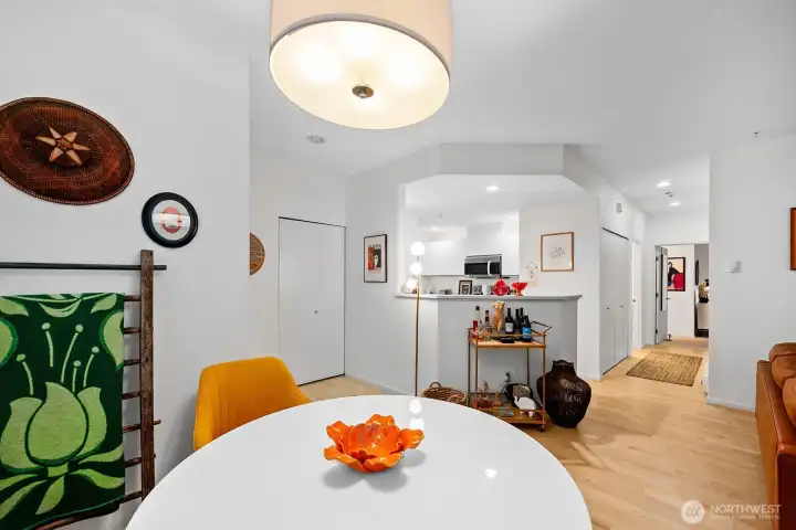 Easy access to the kitchen from the dining area.