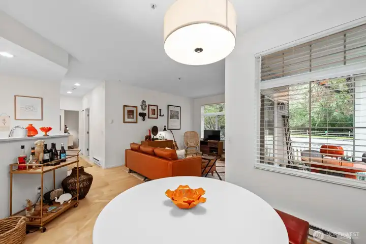 Looking toward the living room from dining area.