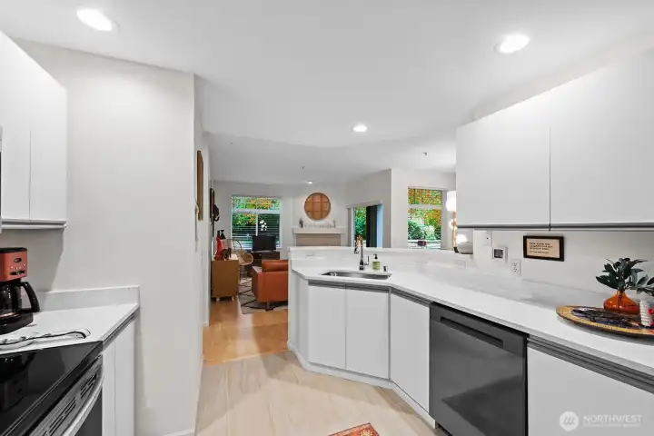 Wonderful light throughout this home from overhead and from big windows in the living area.