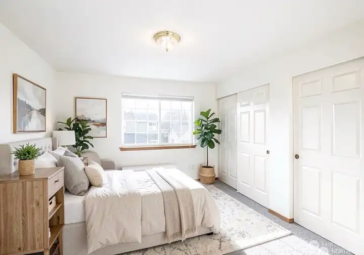 Staged Primary Bedroom with double closets