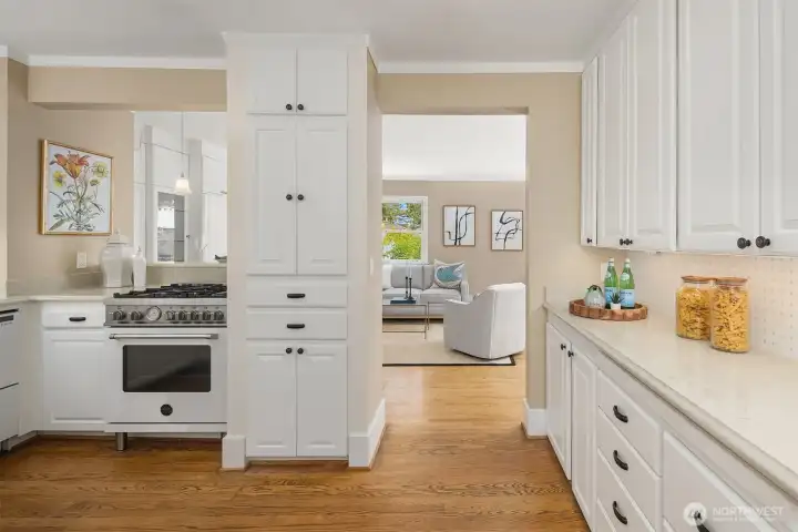 Kitchen opens to family room.