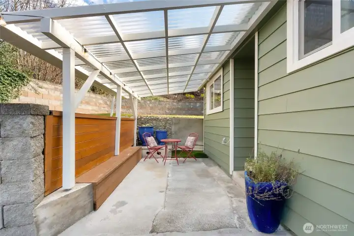 Enjoy the rainy days from this private, backyard covered area.