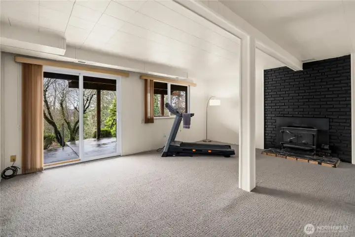 Brand new paint, carpet and a wood stove make this the perfect hang out space.