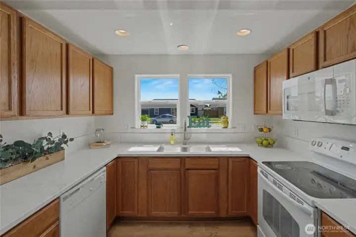 Kitchen with new quartz countertops