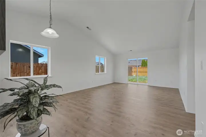 Living room with slider to backyard